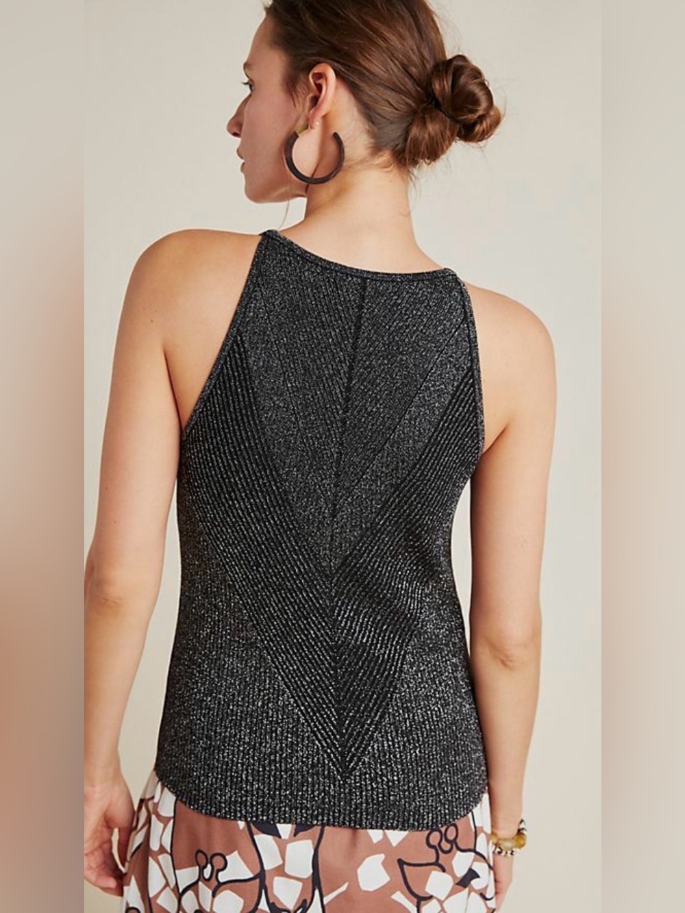 +Anthropologie - Gemma Ribbed Tank in black silver glitter. 1X - Picture 4 of 10